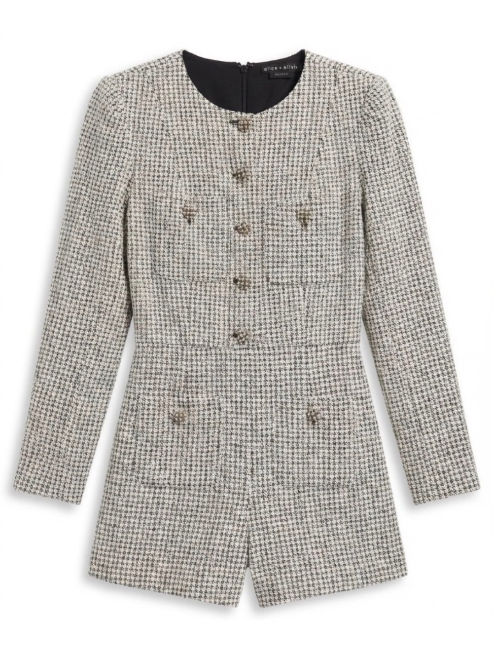 Alice + Olivia Shiloh Patch Pocket Houndstooth Romper